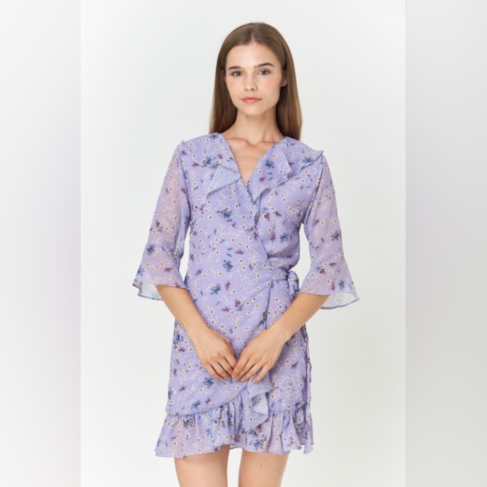 Purple floral wrap dress